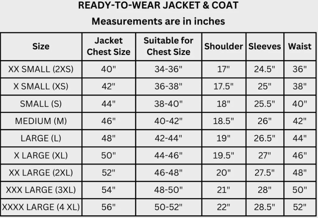 Jacket Size for Men Jacket Size for Men